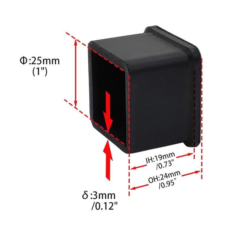 Flyshop Square Anti-Slip Rubber Leg Tips Furniture Chair Leg Floor Protectors 0.98 Inch x 0.98 Inch (25 x 25 mm) Black 10Pcs - Image 2